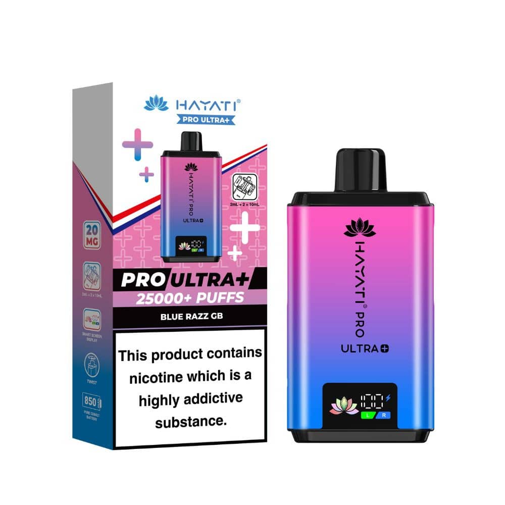 Hayati Pro Ultra Plus 25k Vape Kit Box of 5 Blue Razz GB