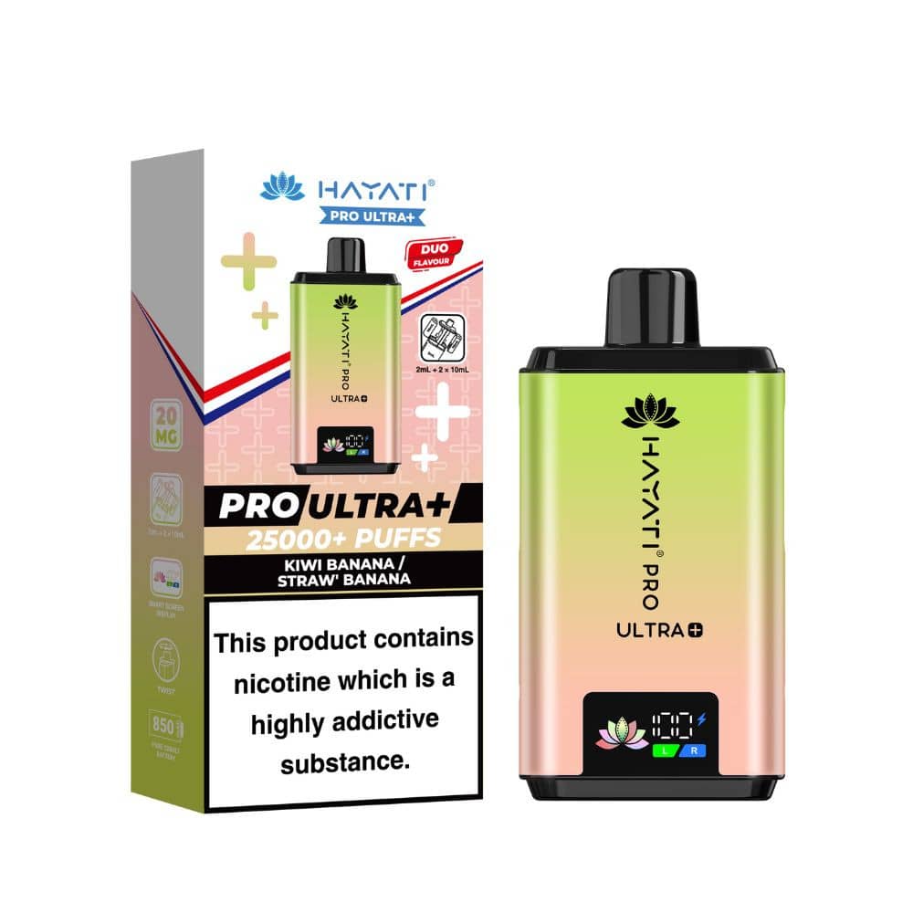 Hayati Pro Ultra Plus 25k Vape Kit Box of 5 Kiwi Banana / Strawberry Banana