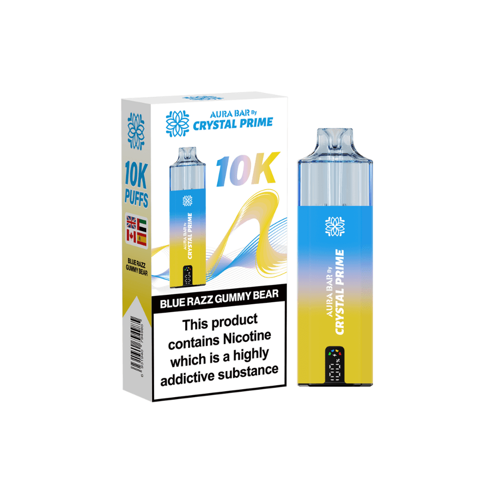 Crystal Prime Aura Bar 10k Vape Kit Box of 5 Blue Razz Gummy Bear