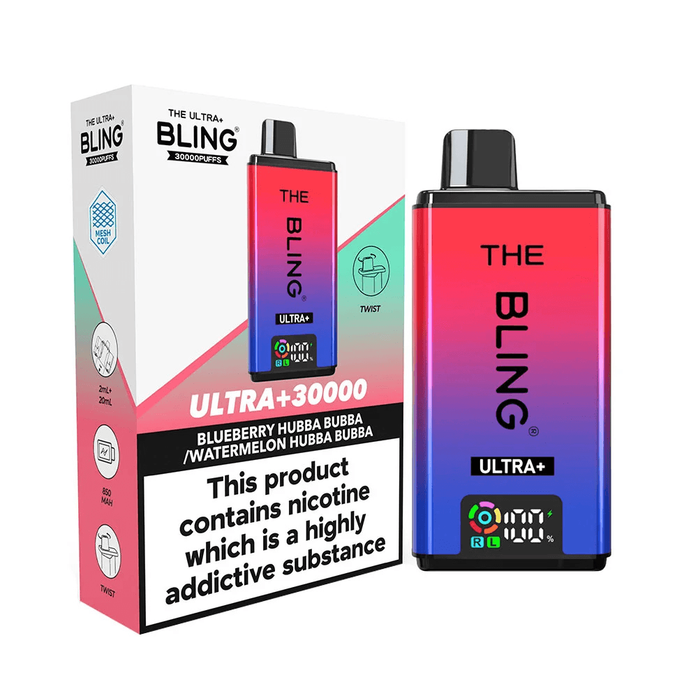 The Crystal Bling Ultra Plus 30k Vape Kit Box of 5 Blueberry Hubba Bubba / Watermelon Hubba Bubba