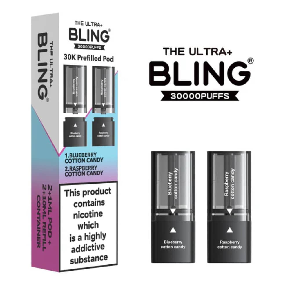 The Crystal Bling Ultra Plus 30k Pods Pack of 5 Blueberry Cotton Candy/Raspberry Cotton Candy