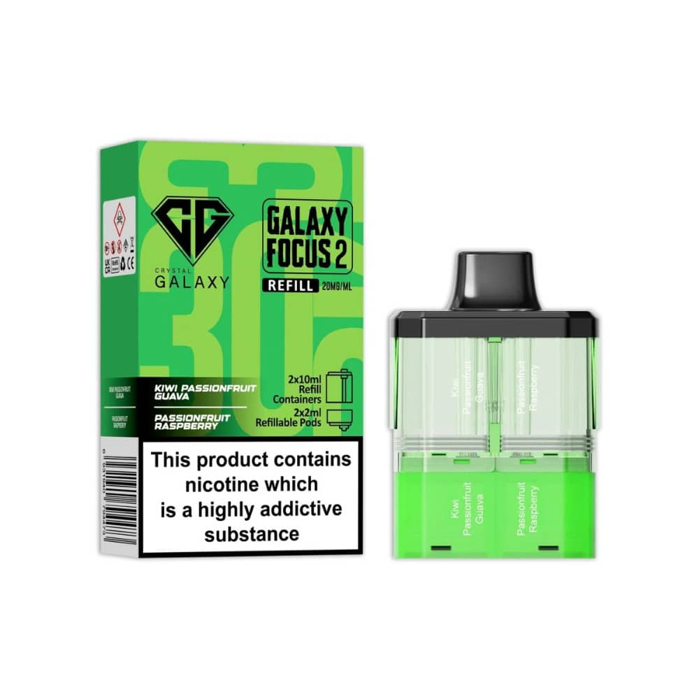 Crystal Galaxy 30k Focus 2 Pods Pack of 5 Kiwi Passionfruit Guava / Passionfruit Raspberry