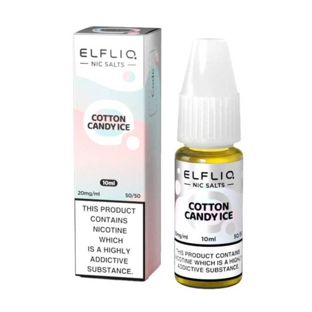 Elf Bar Elfliq Nic Salt E-Liquids 10ml Box of 10 Cotton Candy Ice 10mg