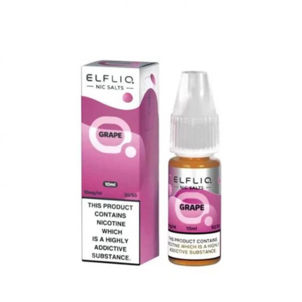 Elf Bar Elfliq Nic Salt E-Liquids 10ml Box of 10 Grape 20mg