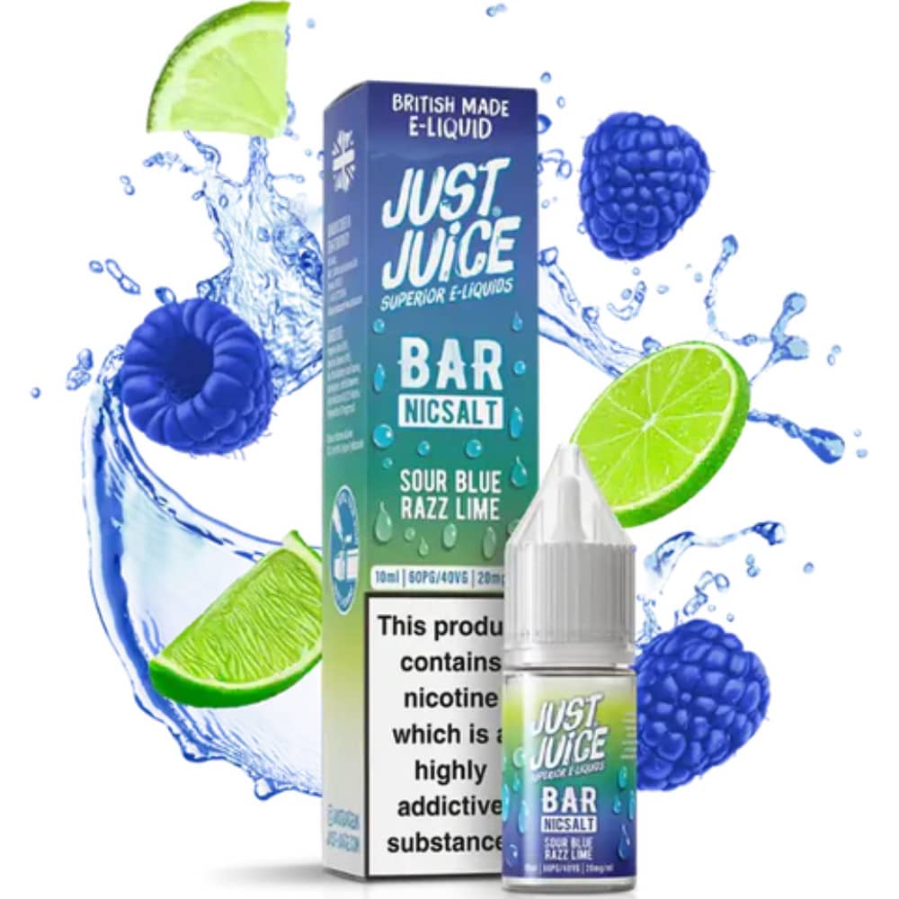 Just Juice Bar Nic Salts e liquids 10ml Box of 10 Sour Blue Razz Lime 10mg