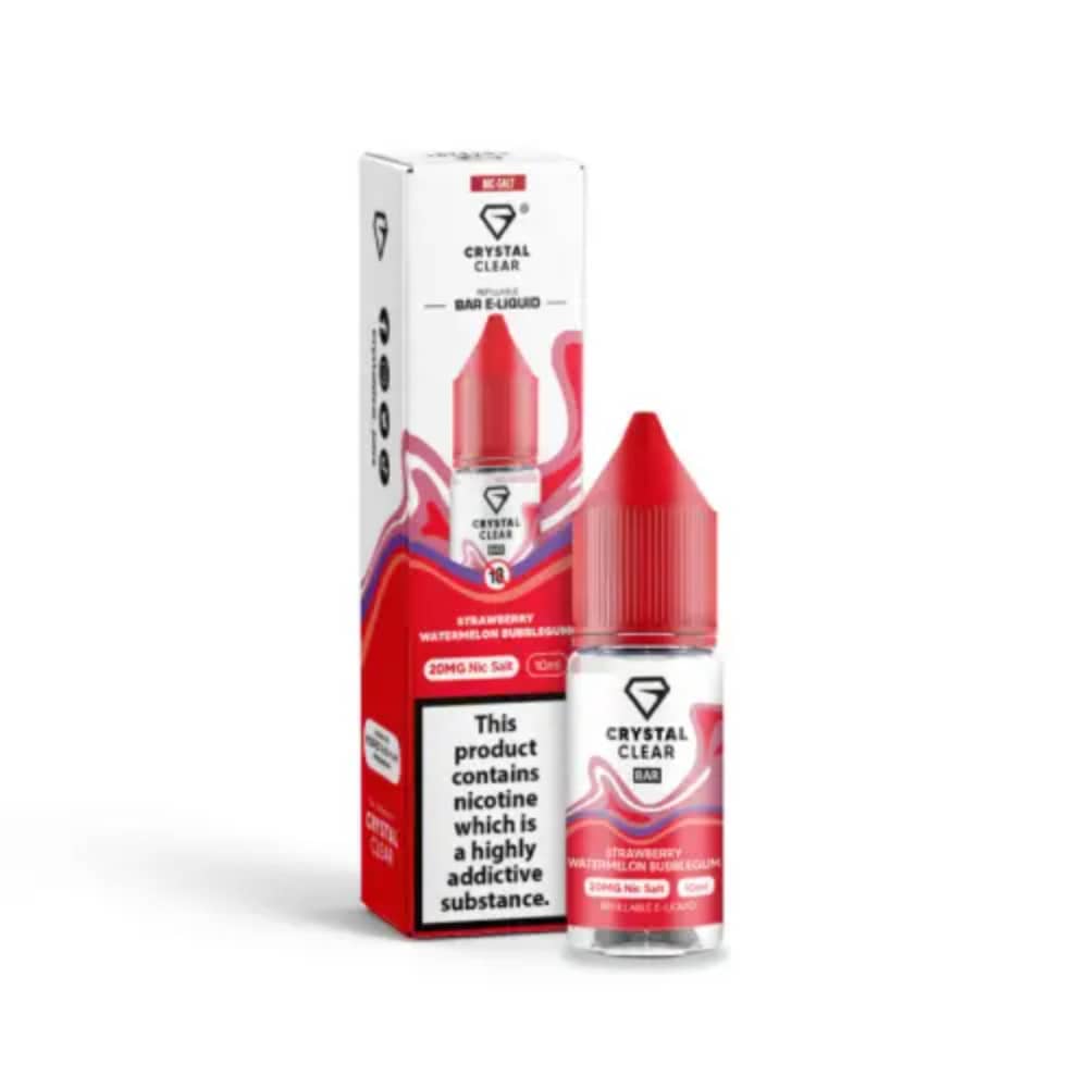 Crystal Clear Nic Salts e liquids 10ml Box of 10 Strawberry Watermelon Bubblegum 20mg