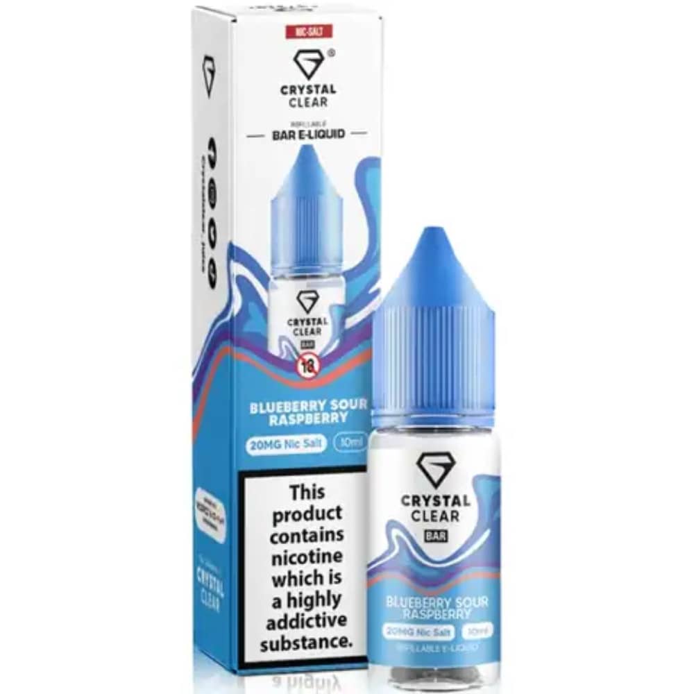 Crystal Clear Nic Salts e liquids 10ml Box of 10 Blueberry Sour Raspberry 10mg