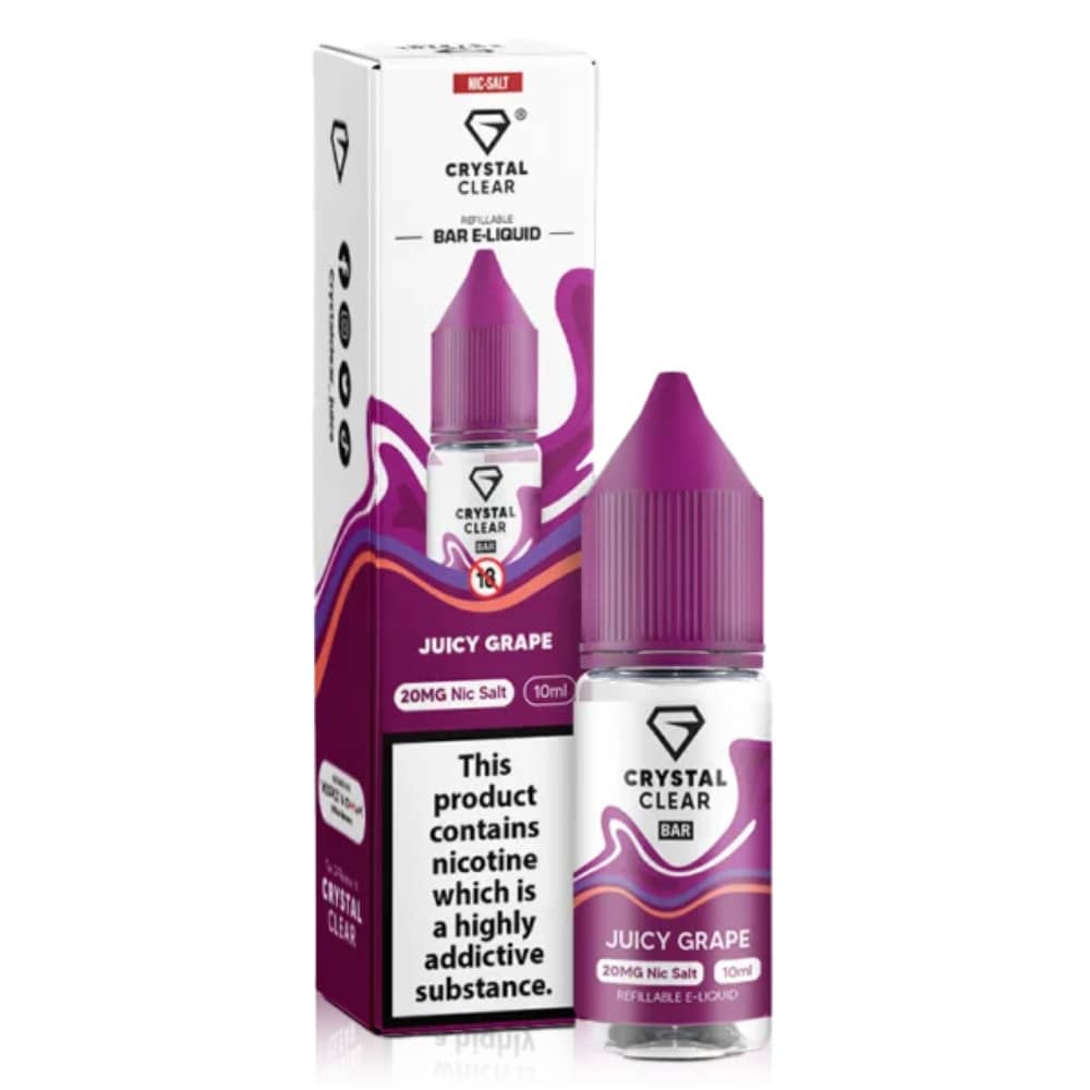 Crystal Clear Nic Salts e liquids 10ml Box of 10 Juicy Grape 20mg