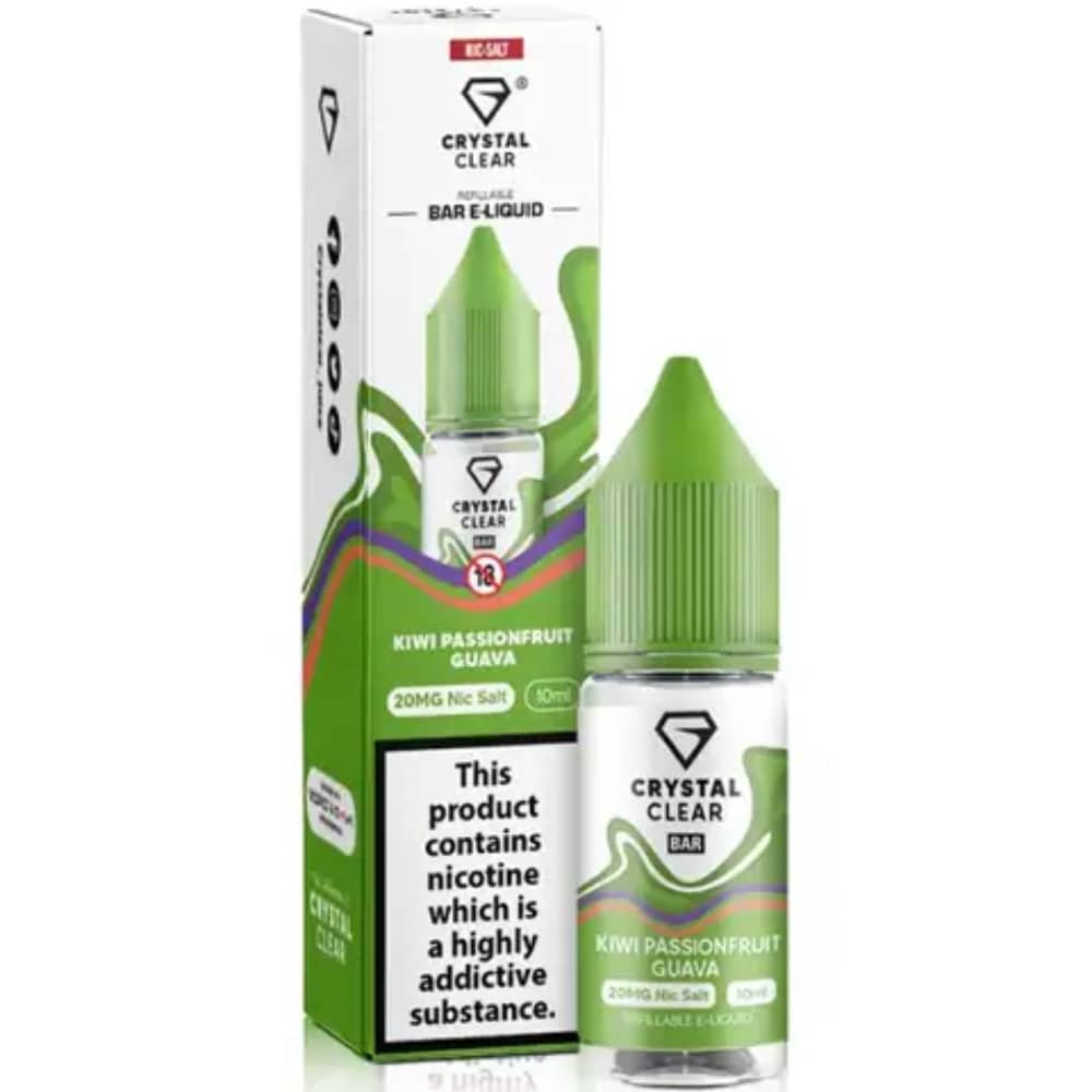 Crystal Clear Nic Salts e liquids 10ml Box of 10 Kiwi Passionfruit Guava 10mg