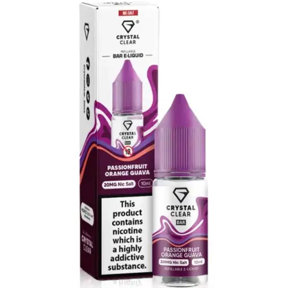 Crystal Clear Nic Salts e liquids 10ml Box of 10 Passion Orange Guava 20mg