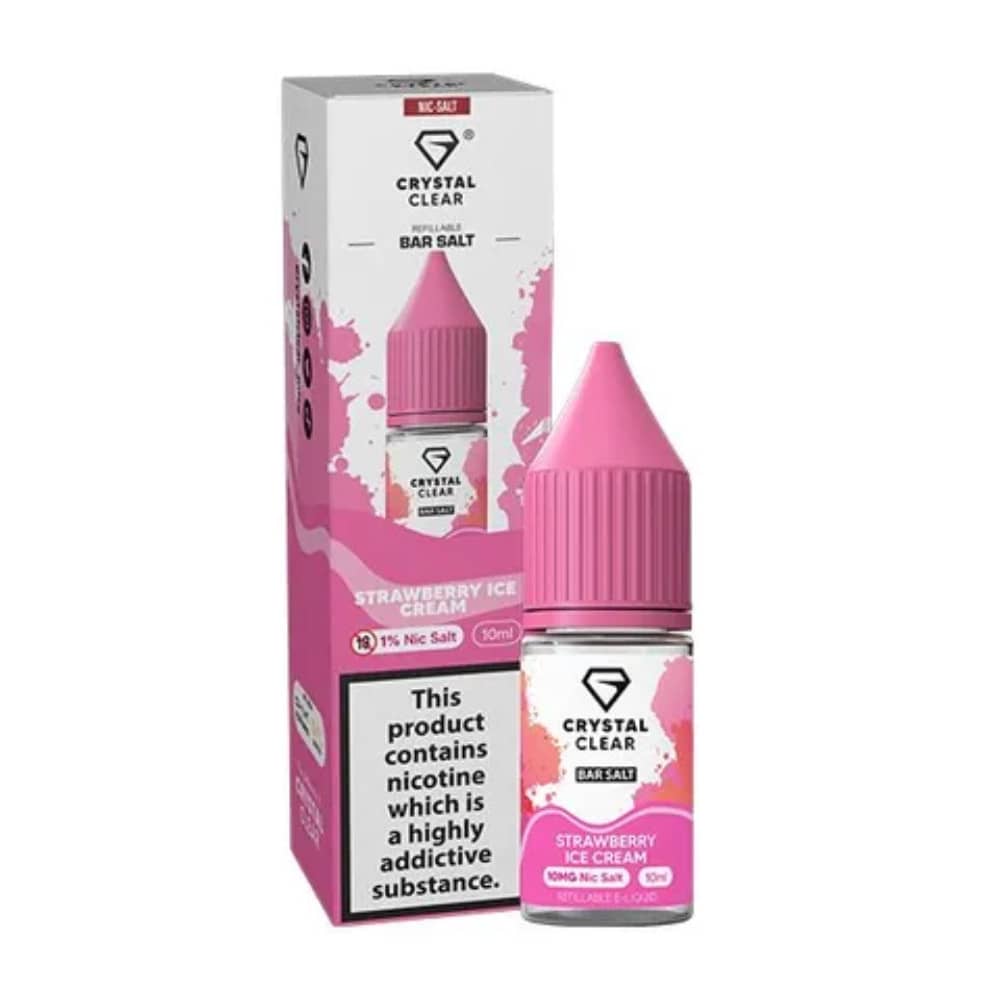 Crystal Clear Nic Salts e liquids 10ml Box of 10 Strawberry Ice Cream 10mg
