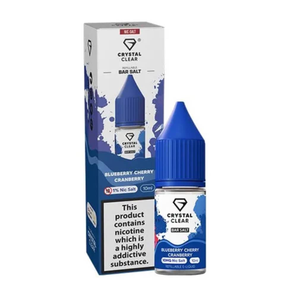 Crystal Clear Nic Salts e liquids 10ml Box of 10 Blueberry Cherry Cranberry 20mg