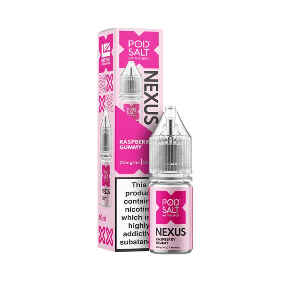 Pod Salt Nexus e liquids 10ml Box of 10 Raspberry Gummy Bear 20mg