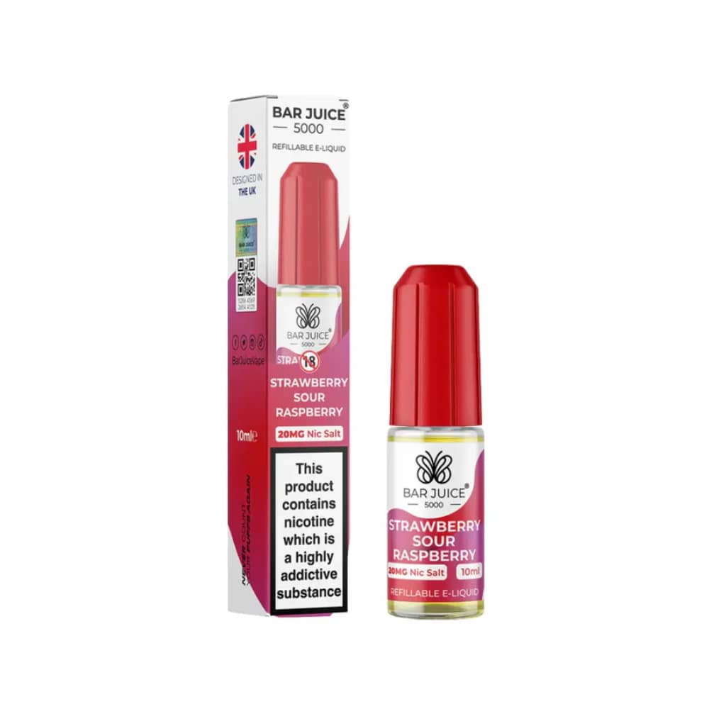 Bar Juice Nic Salts E-Liquids 10ml Box of 10 Strawberry Sour Raspberry 20mg