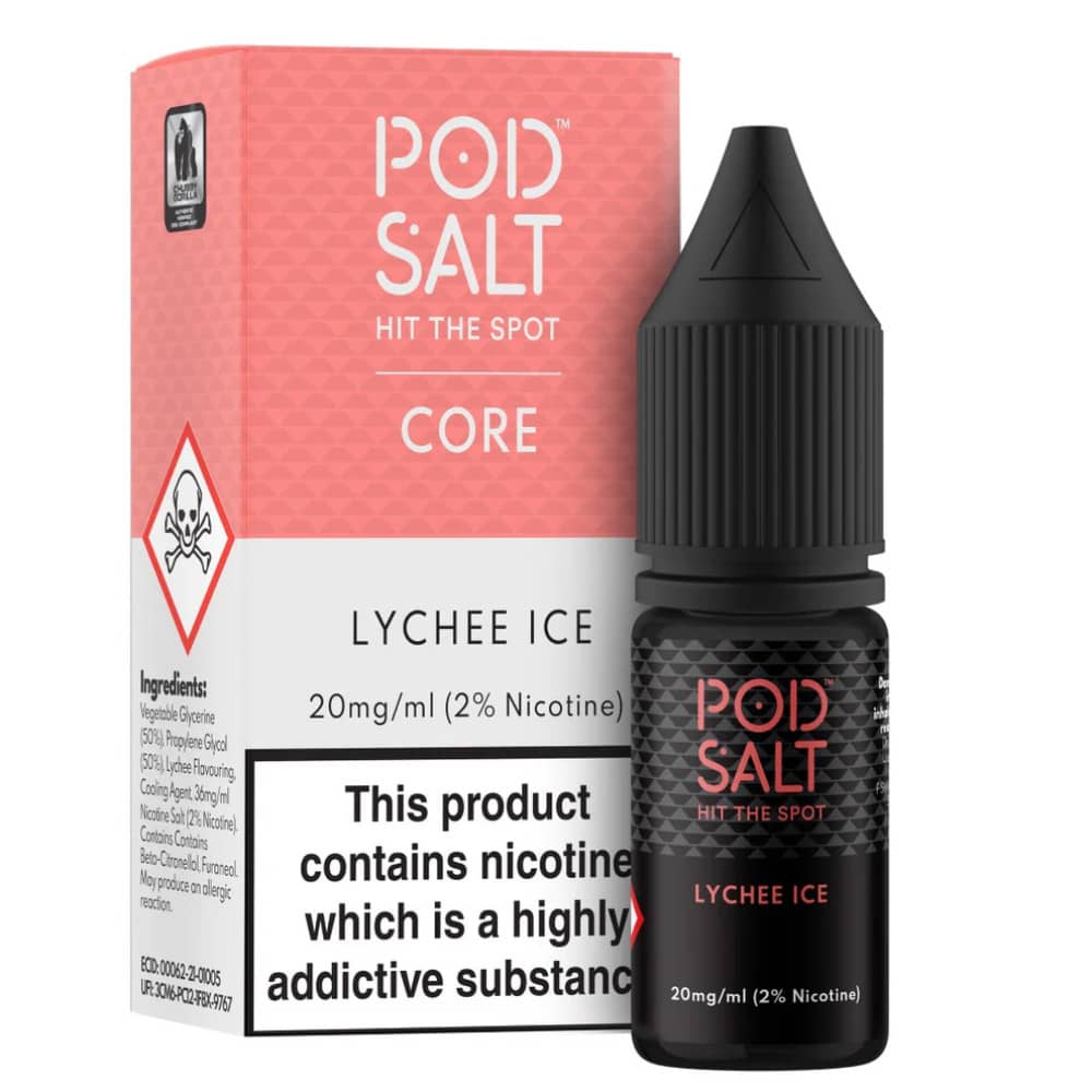 Pod Salt Core Nic Salts e liquids 10ml Box of 5 Lychee Ice 11mg