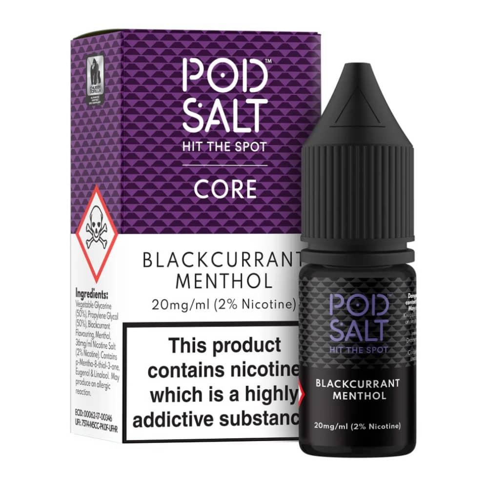 Pod Salt Core Nic Salts e liquids 10ml Box of 5 Blackcurrant Menthol 11mg