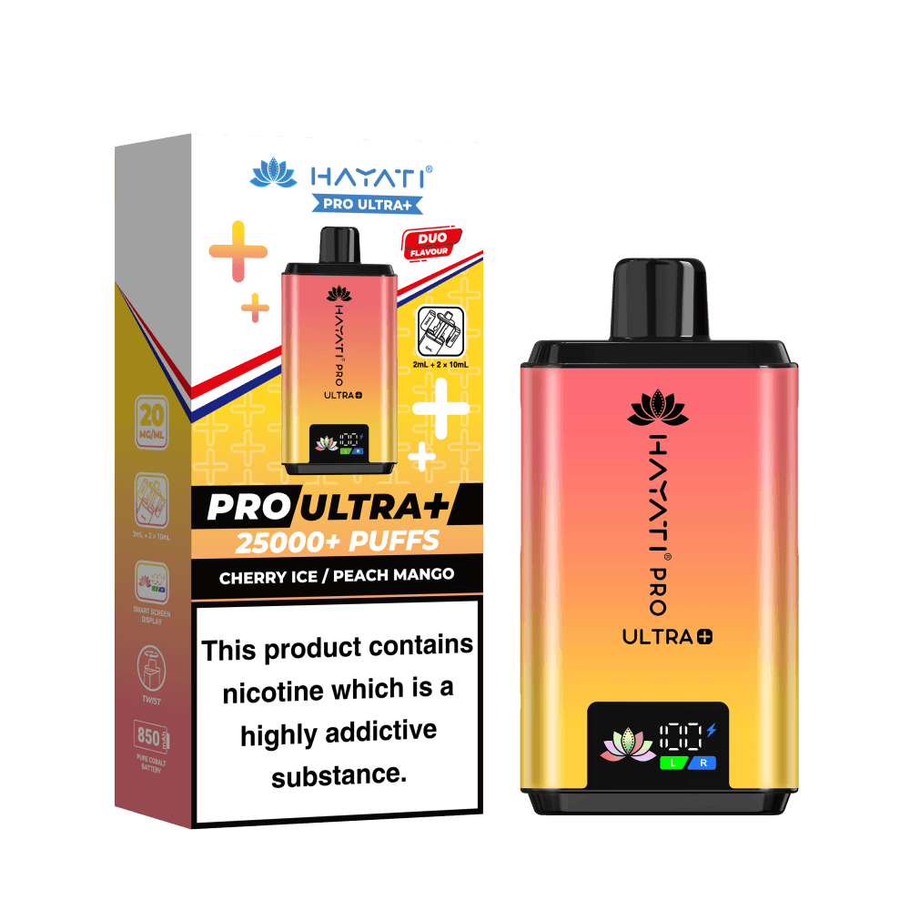 Hayati Pro Ultra Plus 25k Vape Kit Box of 5 Cherry Ice /Peach Mango